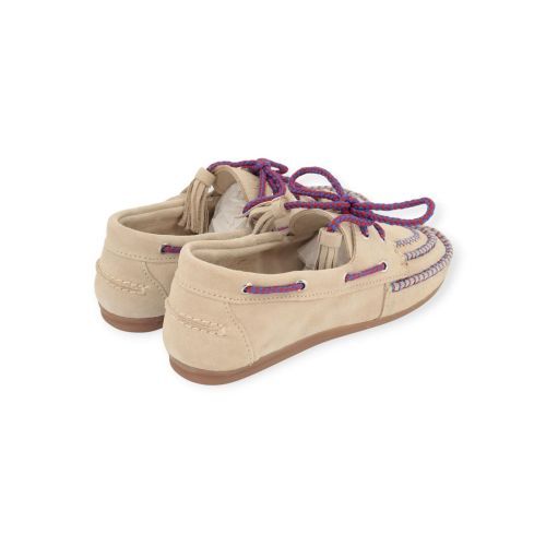 Posa Boat Loafer Fringe Coloured Stitch voor dames in zand suède.