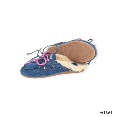 Posa Boat loafer Mule Fur slipper, muil in jeans denim voor dames. Posa Boat loafer Mule Fur slipper, muil in jeans denim voor dames.
