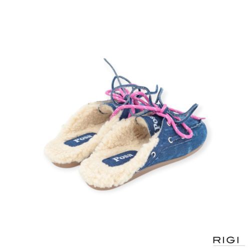 Posa Boat loafer Mule Fur slipper, muil in jeans denim voor dames. Posa Boat loafer Mule Fur slipper, muil in jeans denim voor dames.
