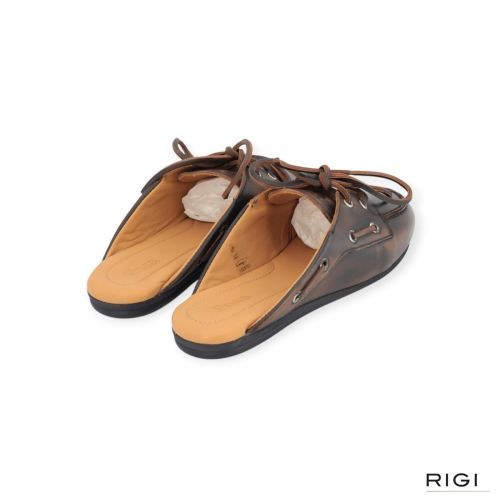 Posa Boat loafer Mule - Slipper in bruin leer (coffee) voor dames. 