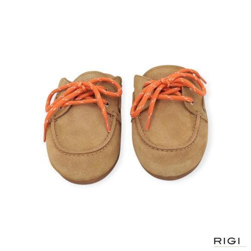 Posa Boatloafer muil, slipper in beige / tan suède voor dames.
