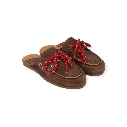Posa Boatloafer muil, slipper in bruin suède voor dames. 