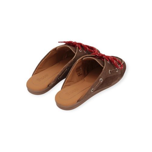 Posa Boatloafer muil, slipper in bruin suède voor dames. 