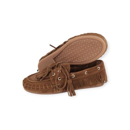 Posa boatloafer native tabacco bootschoen, mocassin in bruin suède voor dames. 