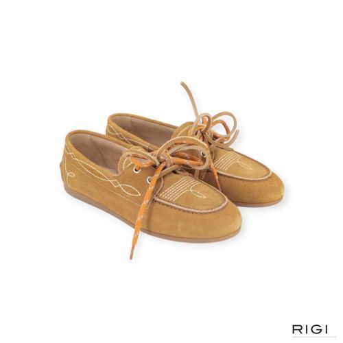 Posa Boat loafer Prairie dames mocassin bootschoen in camel suede.