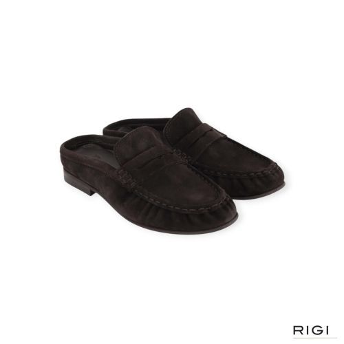 Posa penny loafer winkel mule mocassin PW94 in blauw suède voor dames. 
