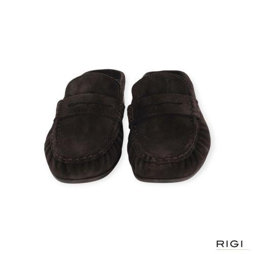 Posa penny loafer winkel mule mocassin PW94 in blauw suède voor dames. 