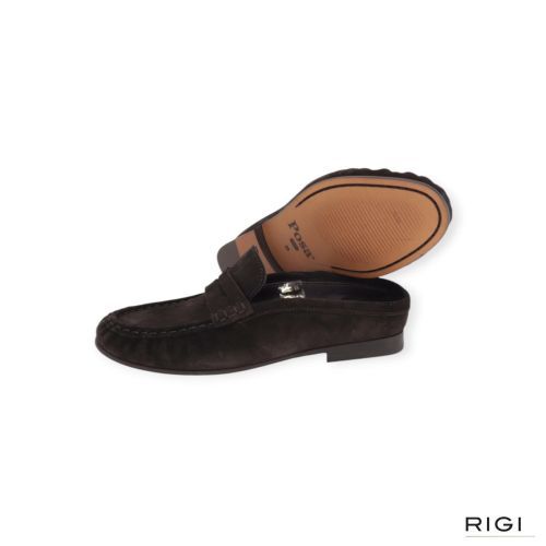 Posa penny loafer winkel mule mocassin PW94 in blauw suède voor dames. 