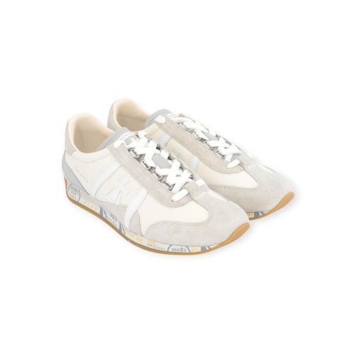 Premiata JackyX25 sneaker voor heren in offwit leer met zand suède.