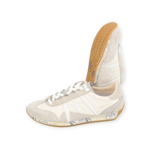 Premiata JackyX25 sneaker voor heren in offwit leer met zand suède.