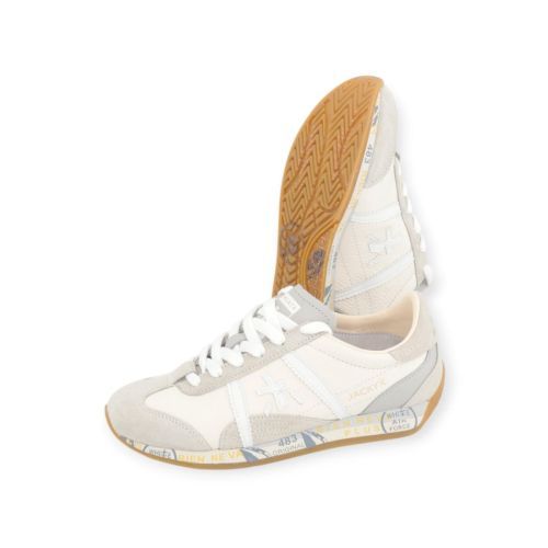 Premiata JACKYX sneaker voor dames in offwit leer met suède. 