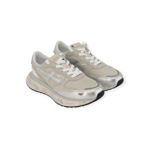 Premiata Lauryn dames sneaker in beige met zilver mesh.