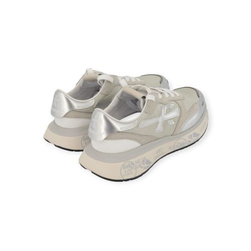 Premiata Lauryn dames sneaker in beige met zilver mesh.