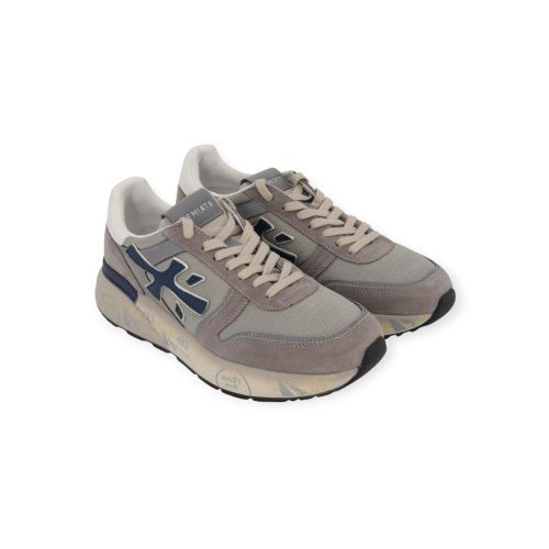 Premiata Mick heren sneaker in licht grijs met blauw.