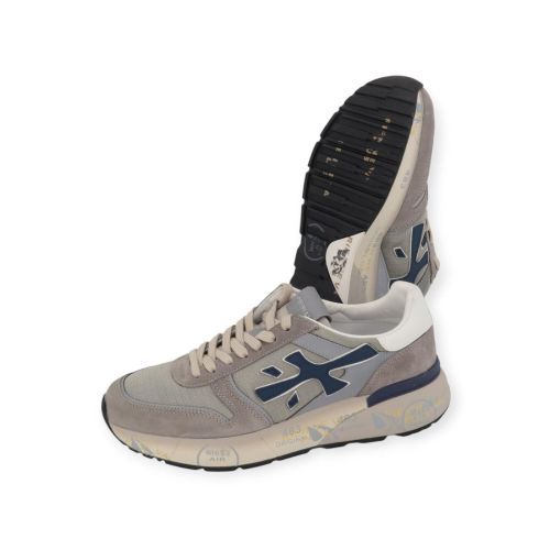 Premiata Mick heren sneaker in licht grijs met blauw.