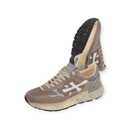Premiata Mick heren sneaker in taupe en grijs suede.
