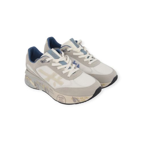 Premiata Moerun heren sneaker in licht grijs met blauw.