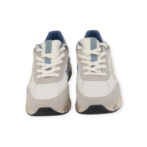 Premiata Moerun heren sneaker in licht grijs met blauw.