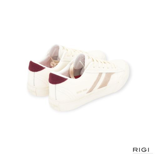 Pro-Keds Royal classic sneaker in offwit leer met beige en bordeaux suède voor dames. Pro-Keds Royal classic sneaker in offwit leer met beige en bordeaux suède voor dames.