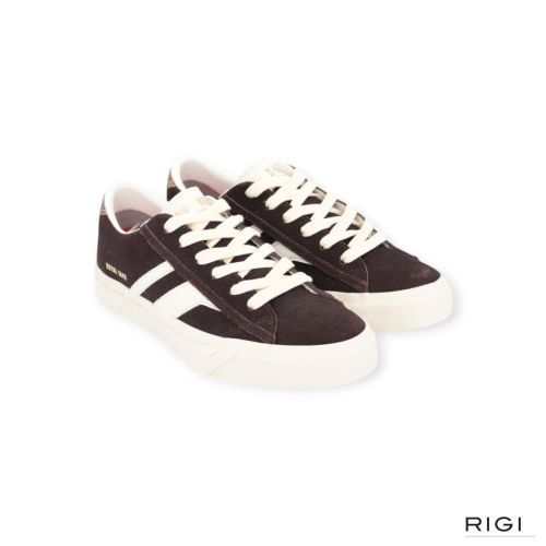 Pro-Keds Royal classic sneaker in bruin suède met wit leer voor dames. Pro-Keds Royal classic sneaker in bruin suède met wit leer voor dames.
