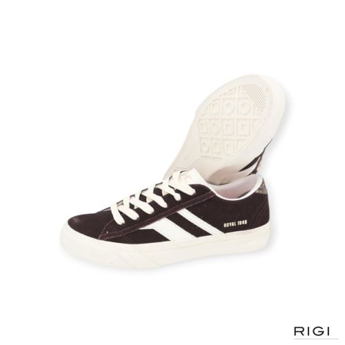 Pro-Keds Royal classic sneaker in bruin suède met wit leer voor dames. Pro-Keds Royal classic sneaker in bruin suède met wit leer voor dames.