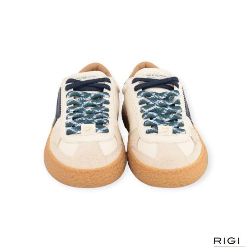Puraai 1.01 Vintage Chianti sneaker voor heren in offwit leer met blauw.