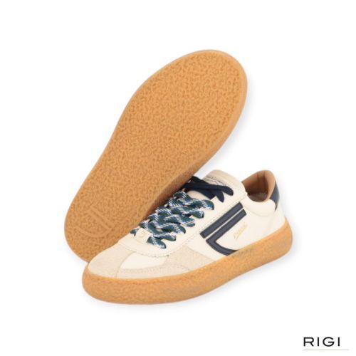 Puraai 1.01 Vintage Chianti sneaker voor heren in offwit leer met blauw.