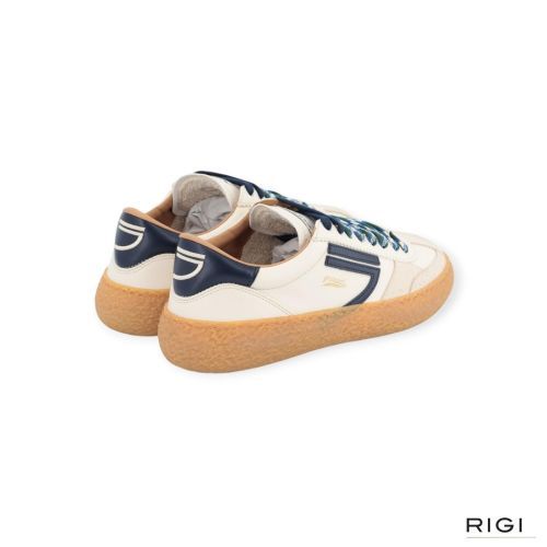 Puraai 1.01 Vintage Chianti sneaker voor heren in offwit leer met blauw.