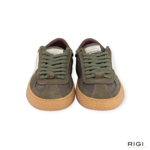 Puraai 1.01 Vintage Sidro sneaker voor heren in groen suède met denim. Puraai 1.01 Vintage Sidro sneaker voor heren in groen suède met denim.