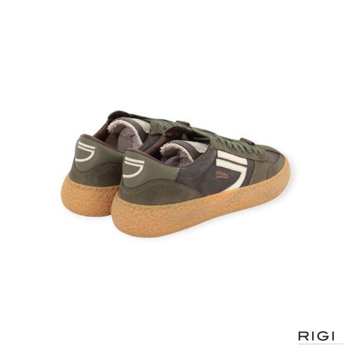 Puraai 1.01 Vintage Sidro sneaker voor heren in groen suède met denim. Puraai 1.01 Vintage Sidro sneaker voor heren in groen suède met denim.