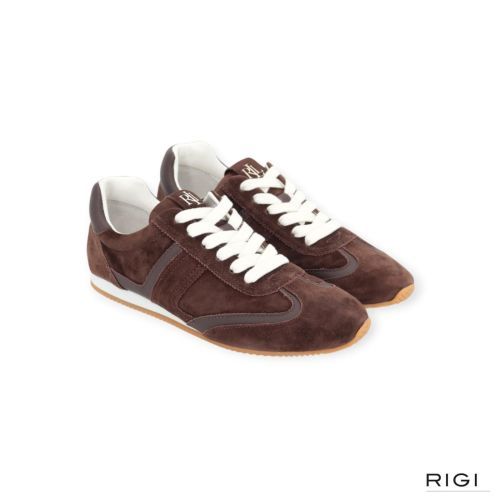 Ralph Lauren Dani Low dames sneaker in bruin suede leer.