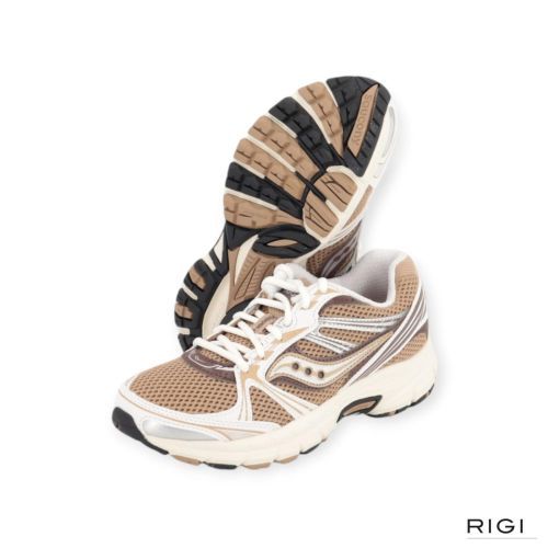 Saucony Grid Legacy sneaker in wit leer met beige mesh voor dames. 