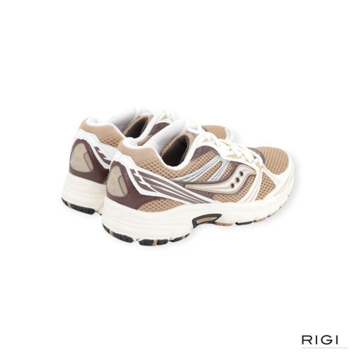 Saucony Grid Legacy sneaker in wit leer met beige mesh voor dames. 