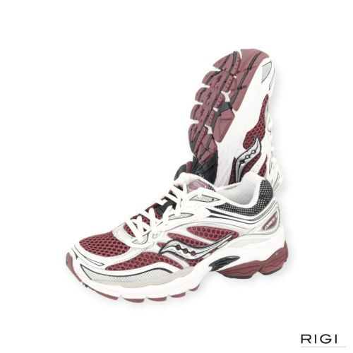 Saucony Progrid Omni 9 in bordeaux met wit leer voor dames. 
