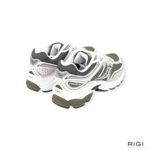 Saucony Progrid Omni 9 in groen met wit leer voor dames. Saucony Progrid Omni 9 in groen met wit leer voor dames.