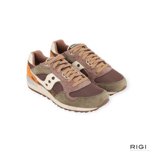 Saucony Shadow 5000 in groen, bruin suède met mesh voor heren. 