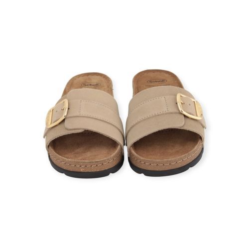 Scholl Bora 1 Strap slipper in beige suède voor dames.