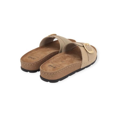 Scholl Bora 1 Strap slipper in beige suède voor dames.