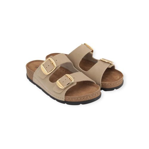 Scholl Bora 2 Buckles slipper in beige suède voor dames.