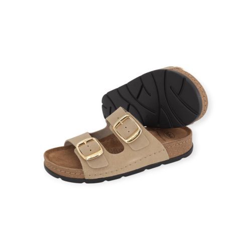 Scholl Bora 2 Buckles slipper in beige suède voor dames.