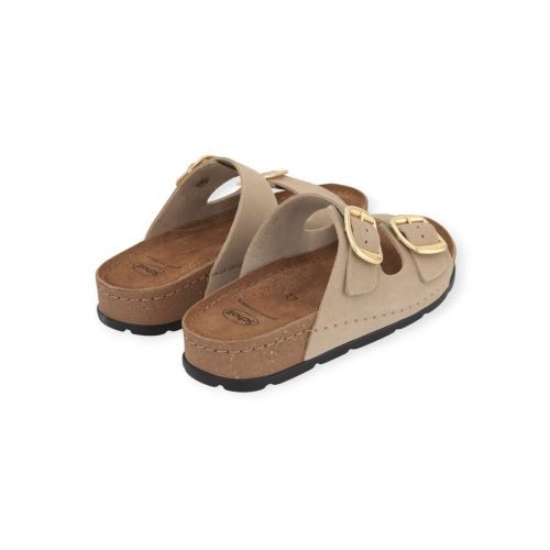 Scholl Bora 2 Buckles slipper in beige suède voor dames.
