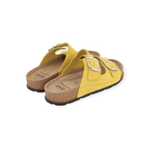 Scholl bora 2 buckles dames slipper in geel suede.