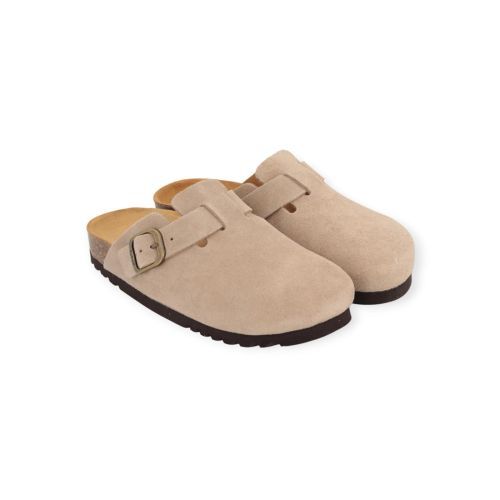 Scholl Fae slipper in beige suède voor dames.