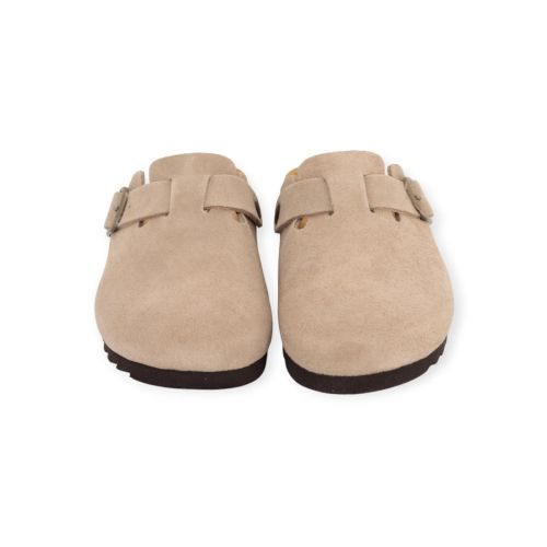 Scholl Fae slipper in beige suède voor dames.