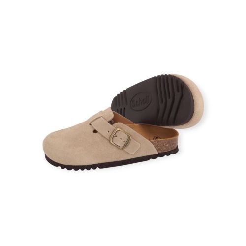 Scholl Fae slipper in beige suède voor dames.