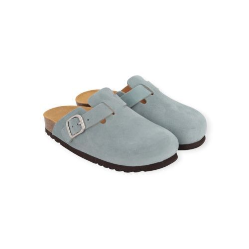 Scholl Fae slipper in lichtblauw suède voor dames Scholl Fae slipper in lichtblauw suède voor dames