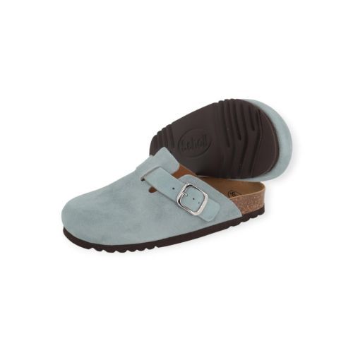 Scholl Fae slipper in lichtblauw suède voor dames Scholl Fae slipper in lichtblauw suède voor dames