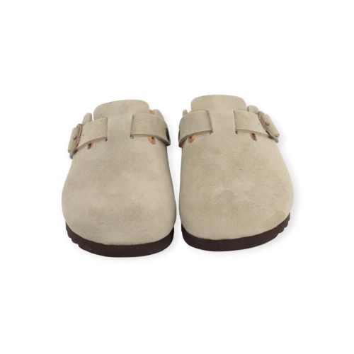 Scholl Fae slipper in lichtgroen suède voor dames.