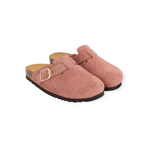 Scholl Fae slipper in roze suède voor dames.