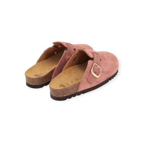 Scholl Fae slipper in roze suède voor dames.